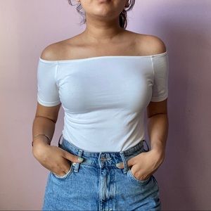Off the shoulder white top